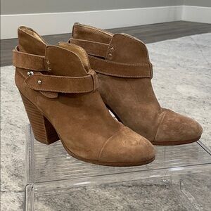rag & bone Tan Suede Ankle Booties with Strap and Stud Detail